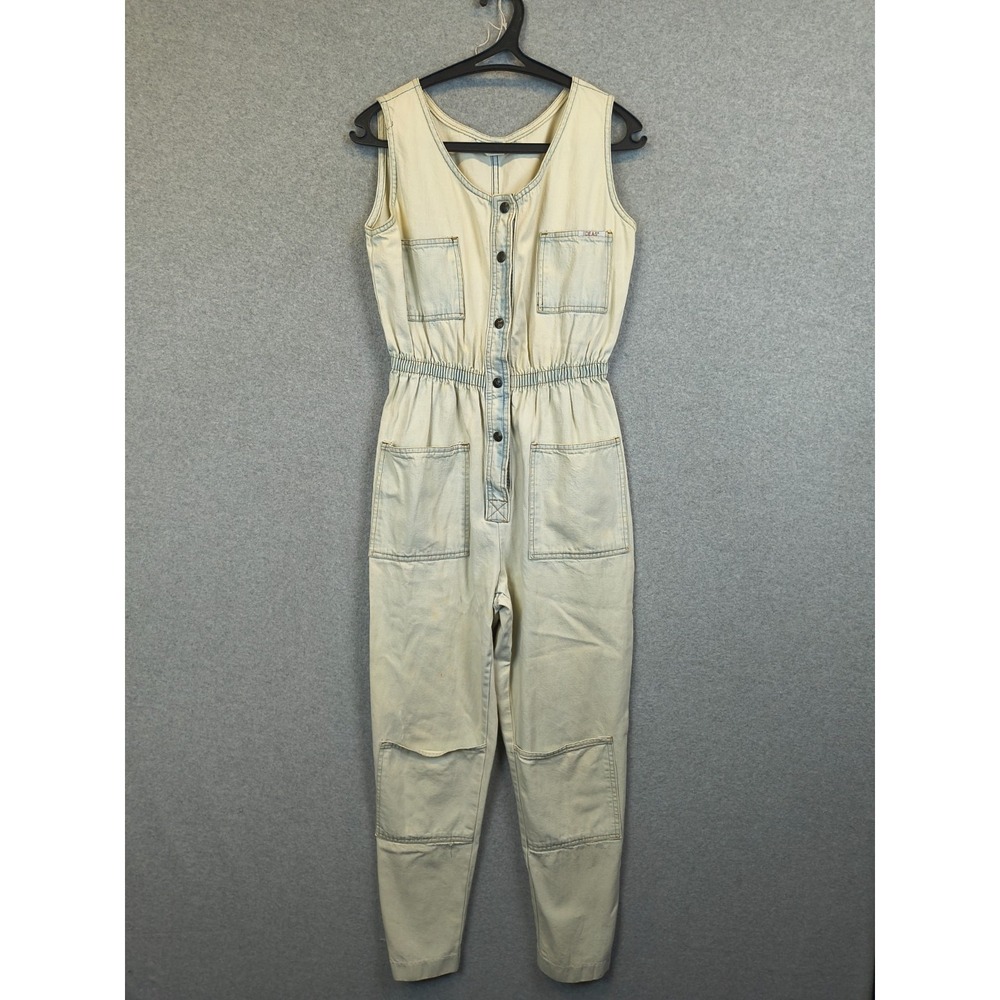 Vintage Ideas Jumpsuit Womens Medium Light Wash Denim Sleeveless Romper Boho 90s